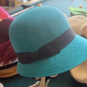 Teal Women's Cloche Hat with Black Band for summer